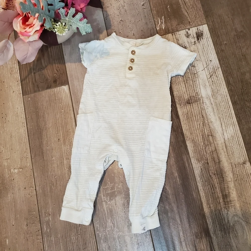 Burt's Bees Baby White Romper Jumpsuit 0 to 3 mos 100% Organic Cotton